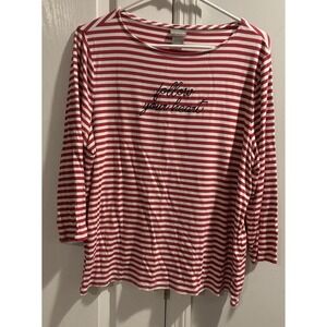 NWT Chico's‎ Shirt Red Follow your heart Top Valentines Day Size 2 Women's